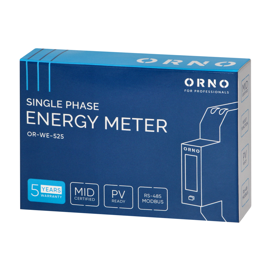 1-phase multi-tariff energy meter wtih RS-485, 100A, power supply: 230V AC/50-60Hz, current: 5(100)A, pulse frequency: 1000 imp/kWh, signaling read: flashing LCD, installation rail: DIN TH-35mm